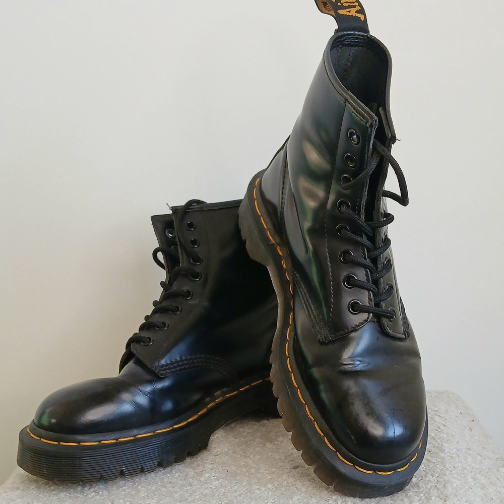 ⚫️💅 Dr. Martens Black Leather Platform Boots Size 8 - Picture 4 of 10
